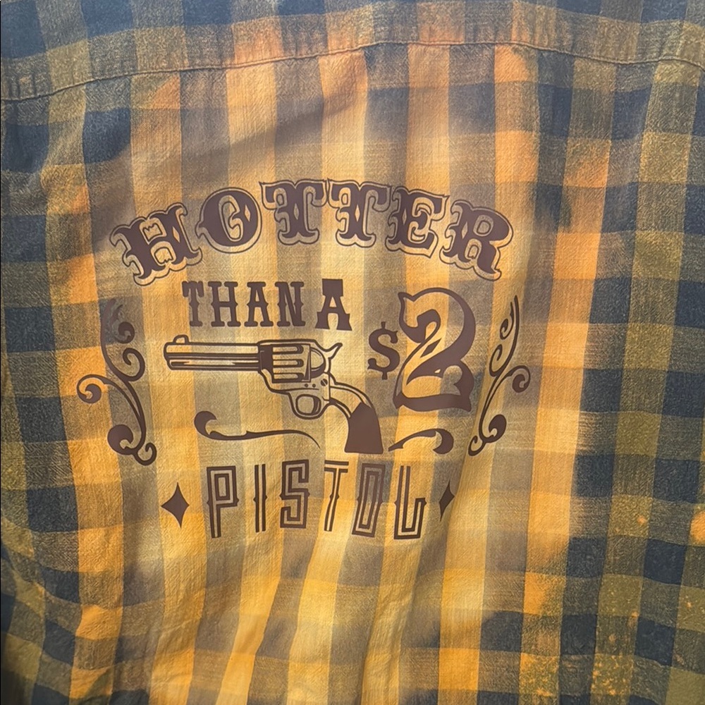 Distressed Blue and Orange Checkered Flannel